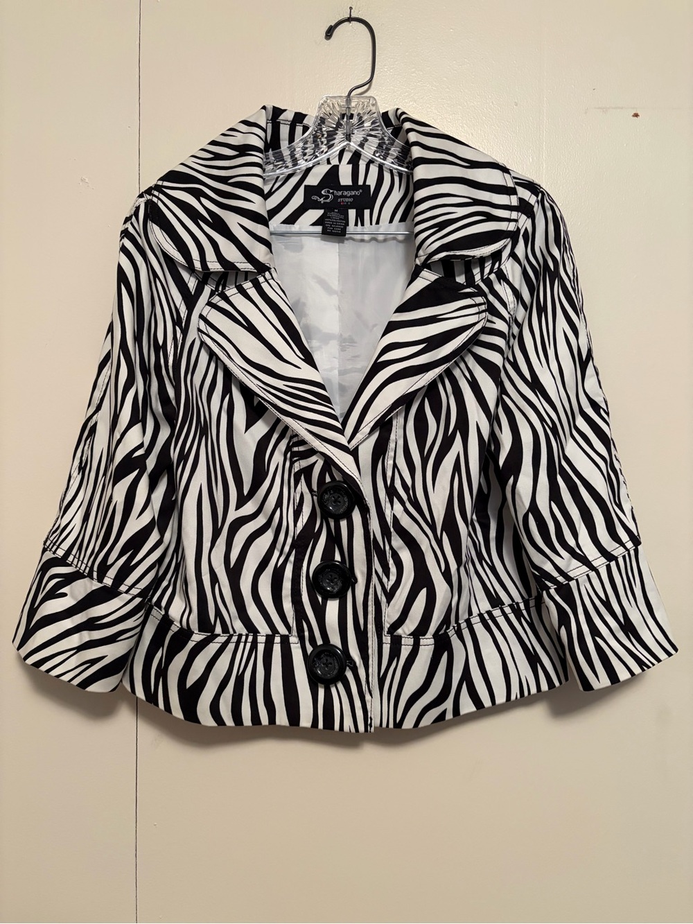 Sharagano Black and White Zebra-Print Cropped Blazer